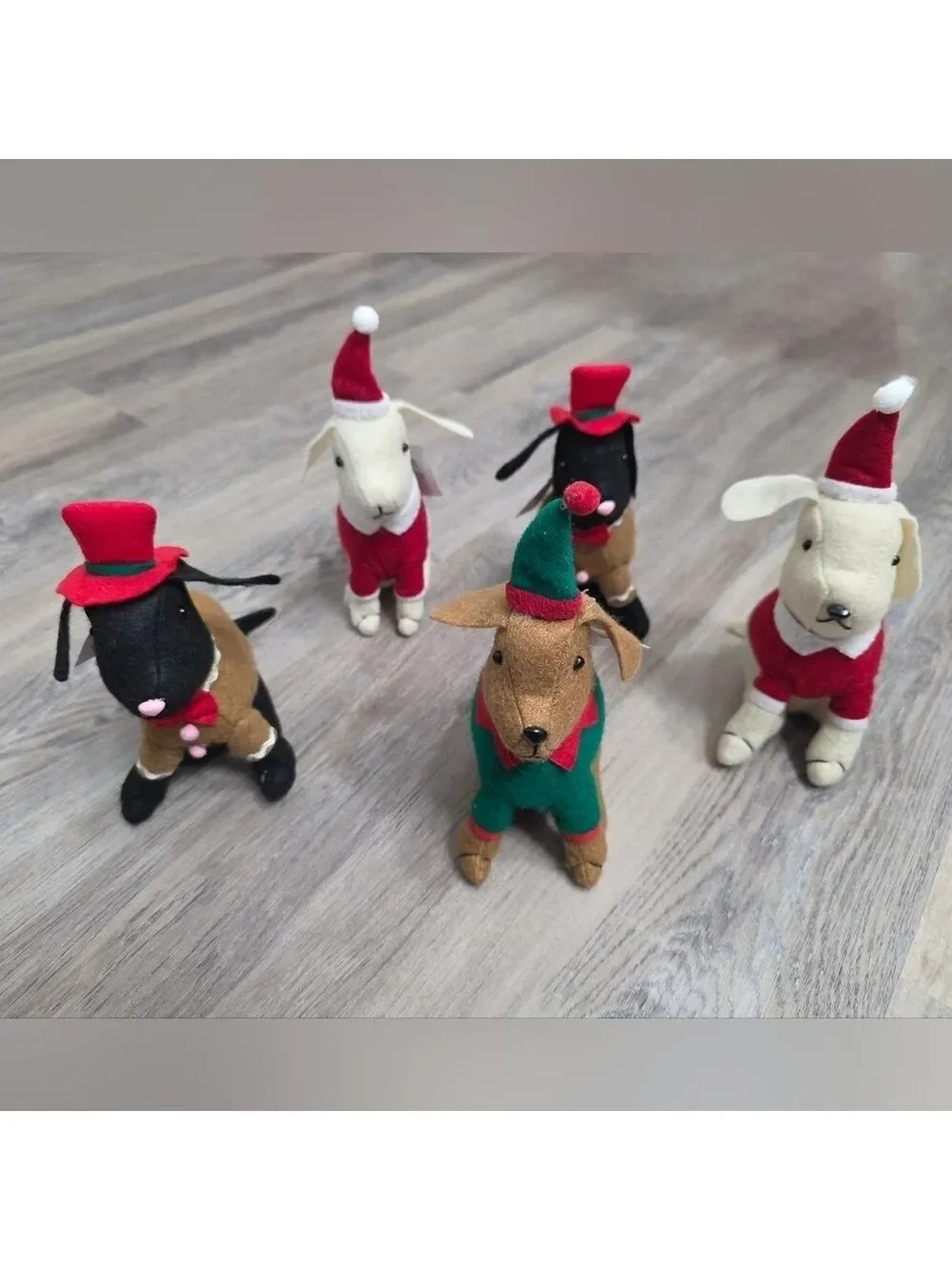 Set Of Five Christmas Decor Plush Fabric Dogs - New With Tags